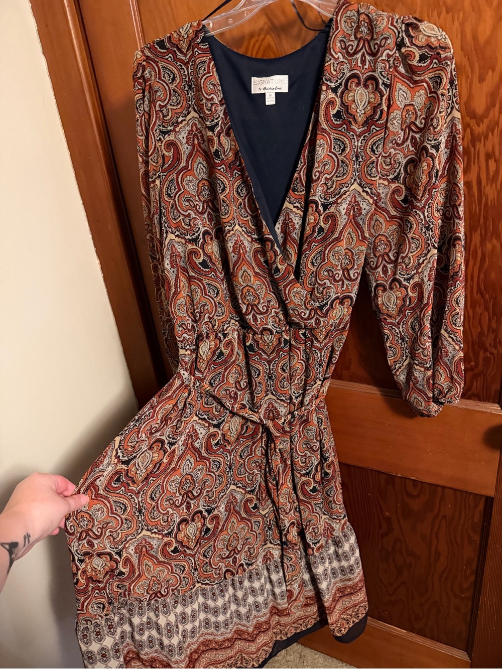 Fall multicolored paisley dress with waist tie